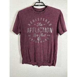 Affliction Shirt Mens XL Maroon Heathered Black Graphic Live Fast Distressed USA